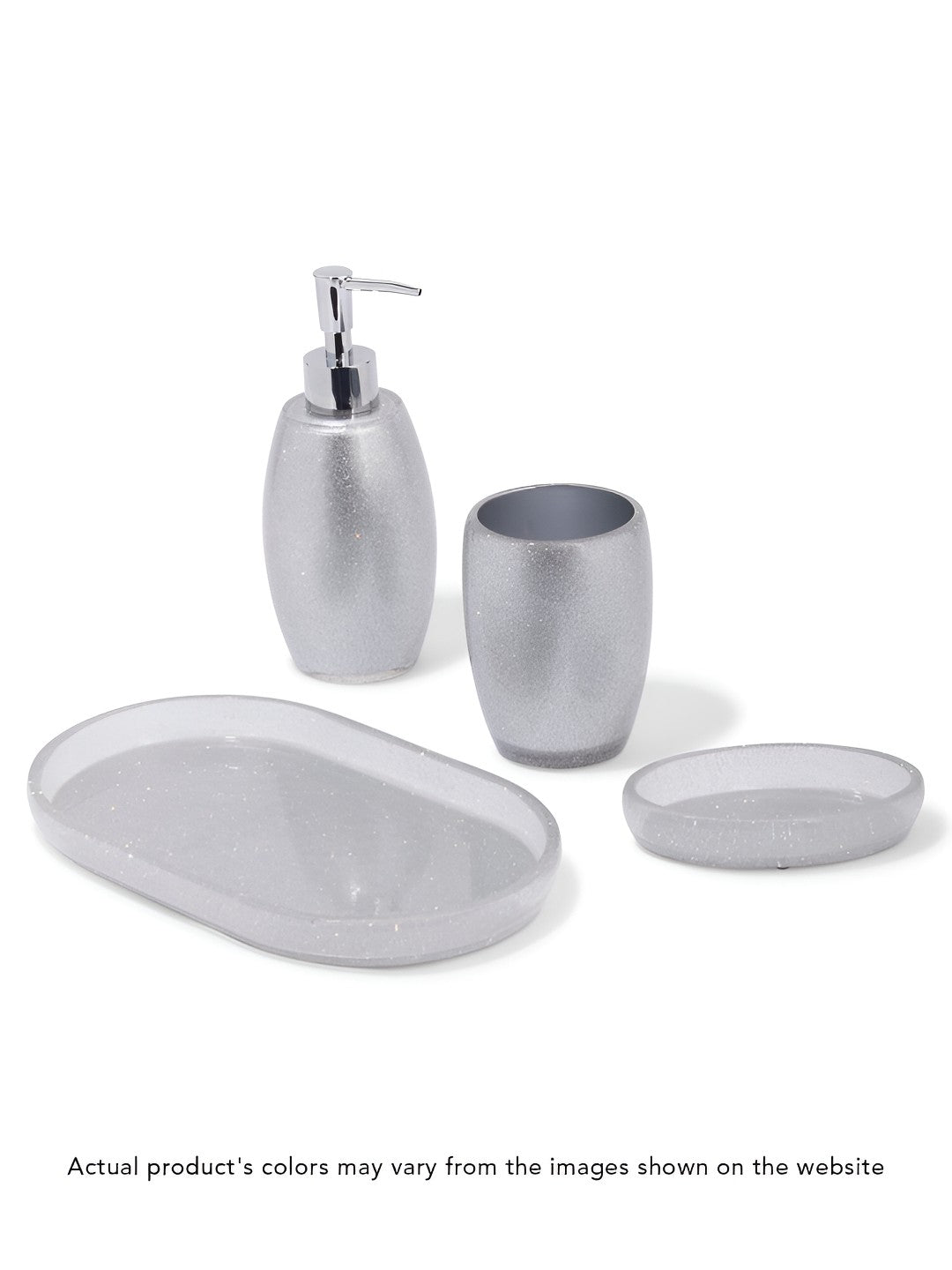 Silver-Toned 4 pieces Solid Polyresin Bath Accessories Set - grahsajja