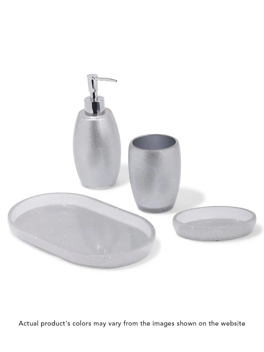 Silver-Toned 4 pieces Solid Polyresin Bath Accessories Set - grahsajja