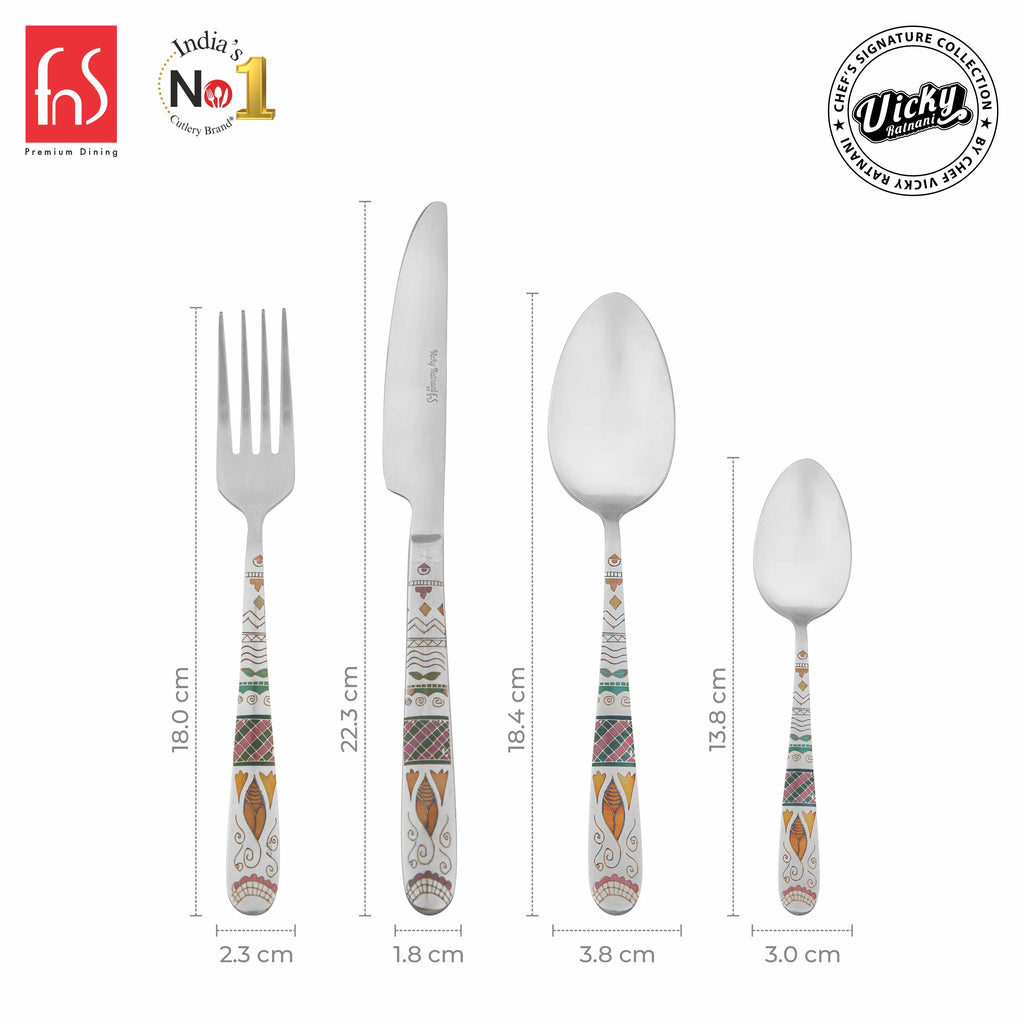 Chef Vicky Ratnani's Signature Collection By FnS Wales Stainless Steel 24 Pcs Cutlery Set with Box Pack