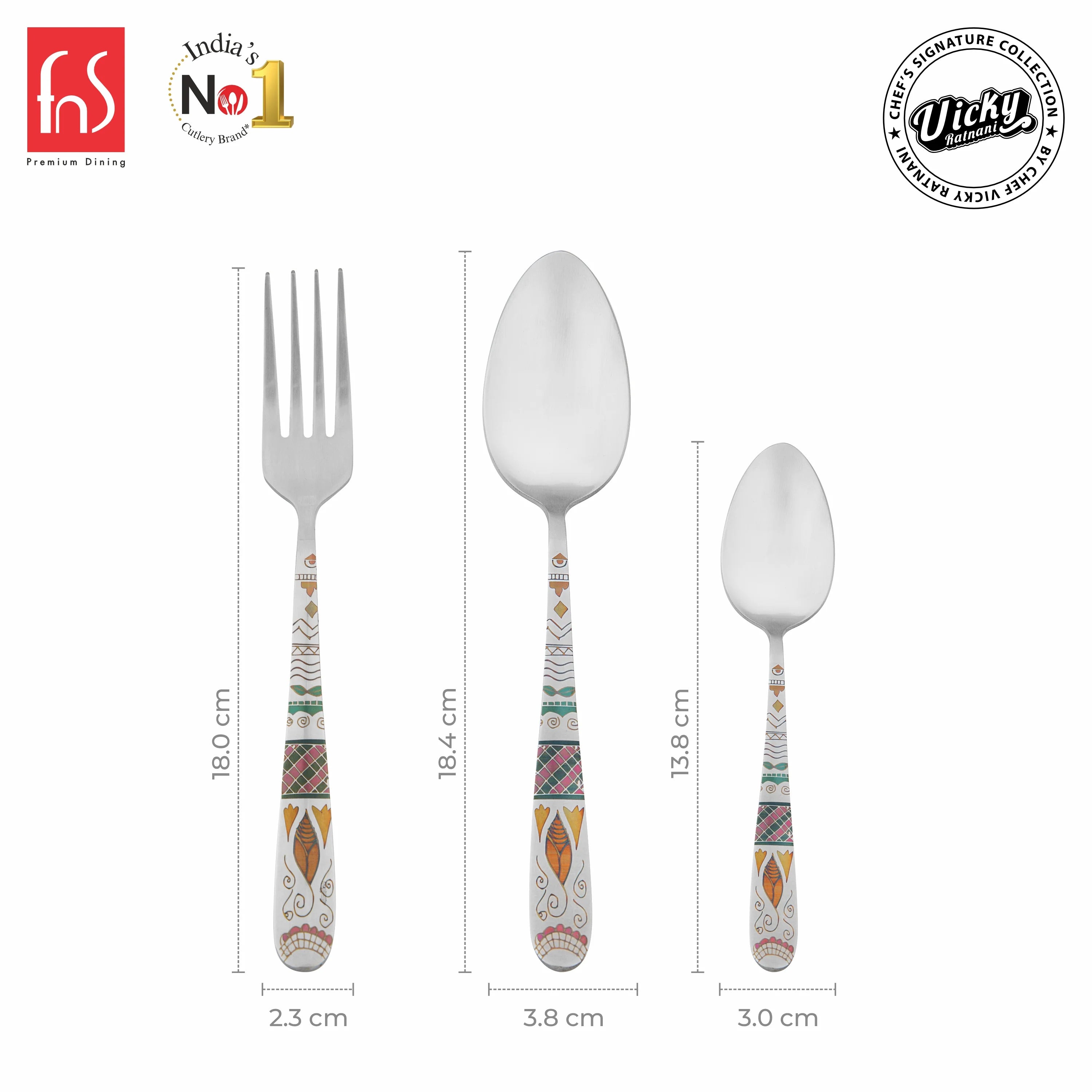 Chef Vicky Ratnani's Signature Collection By FnS Wales Stainless Steel 18 Pcs Cutlery Set with Box Pack