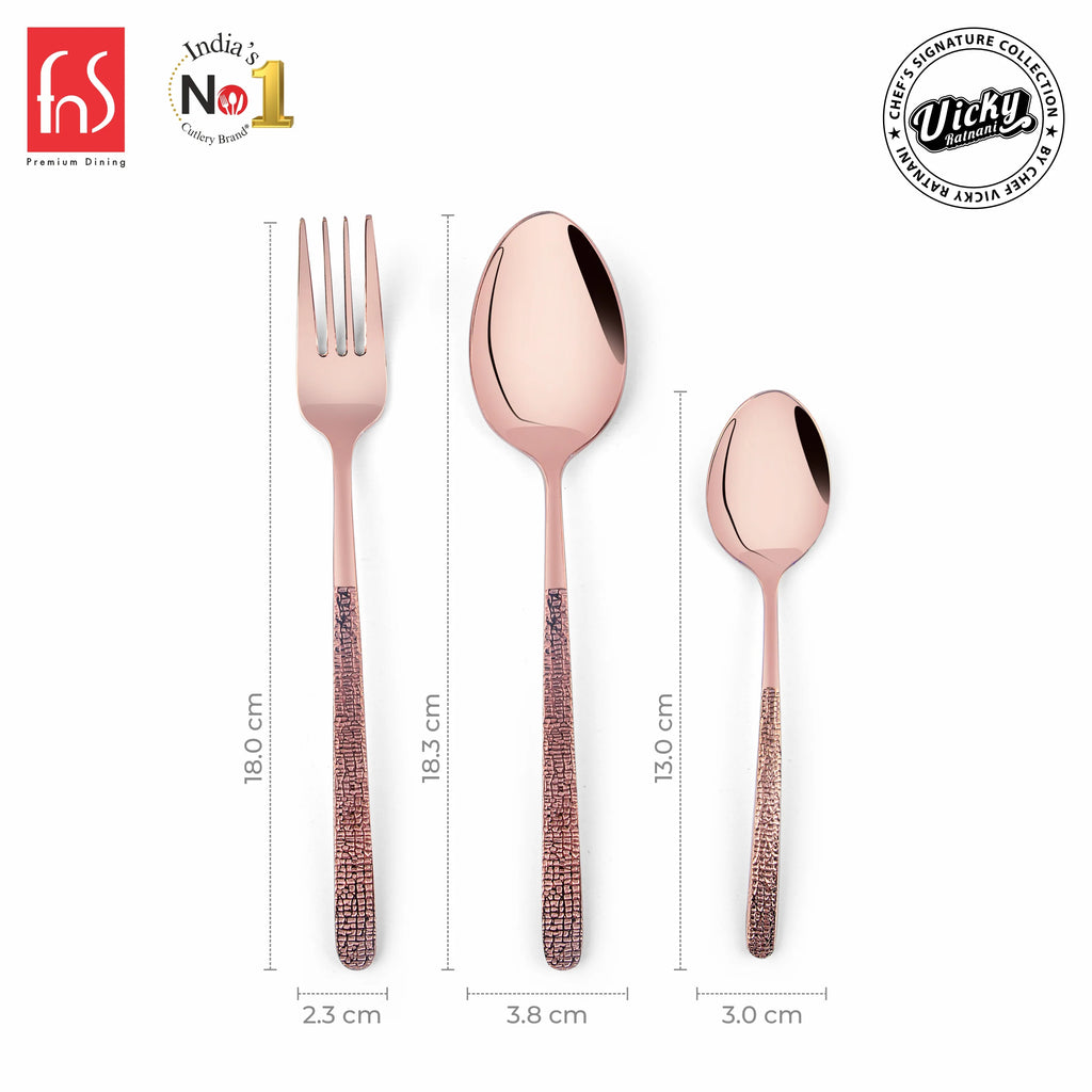 Chef Vicky Ratnani's Signature Collection By FnS Sorrento Rose Gold Stainless Steel 18 Pcs Cutlery Set