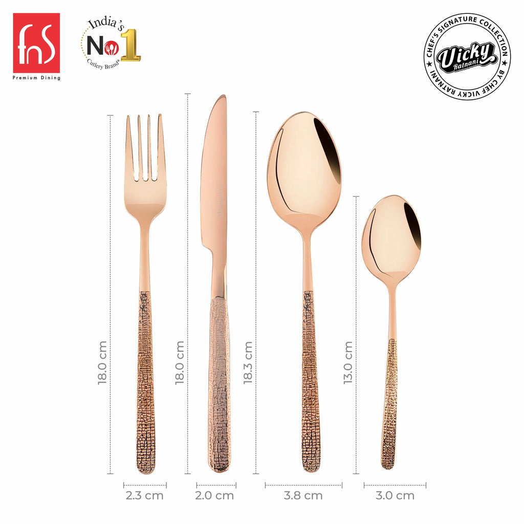 Chef Vicky Ratnani's Signature Collection By FnS Sorrento Rose Gold Stainless Steel 24 Pcs Cutlery Set