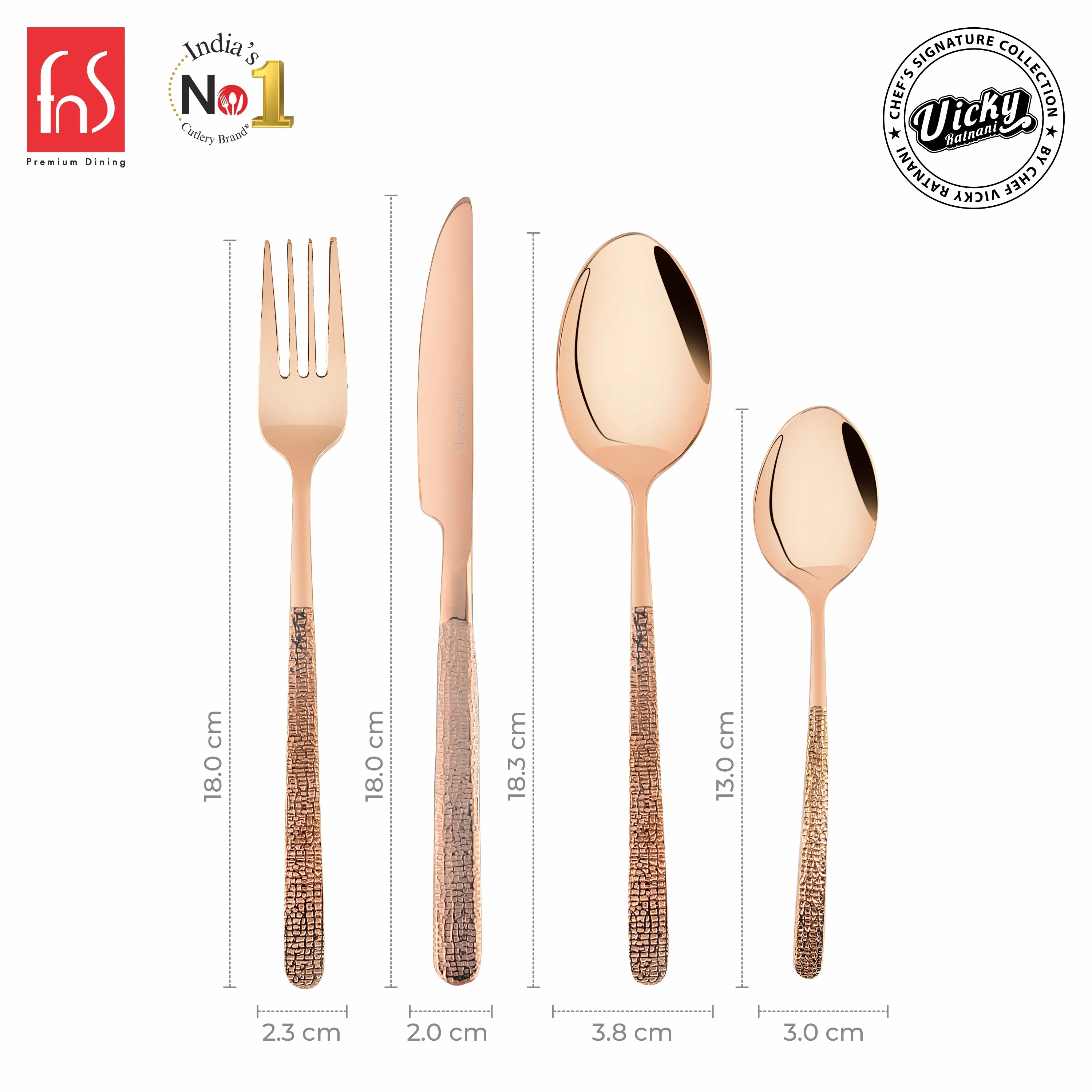 Chef Vicky Ratnani's Signature Collection By FnS Sorrento Rose Gold Stainless Steel 24 Pcs Cutlery Set