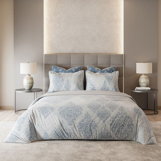 D'decor Bedsheet Super King Size NOBLE DAMASK DUSTY BLUE Platinum Collection - grahsajja