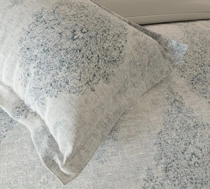 D'decor Bedsheet Super King Size NOBLE DAMASK DUSTY BLUE Platinum Collection - grahsajja