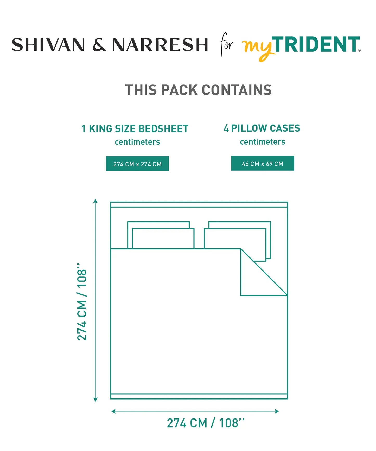 Shivan & Narresh for myTrident King Bedsheet with 4 pillow covers, 400TC, HUTUTI