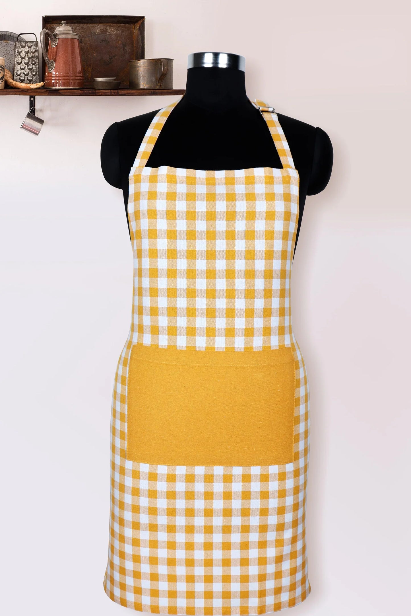 Linen bib apron in Yellow gingham - grahsajja