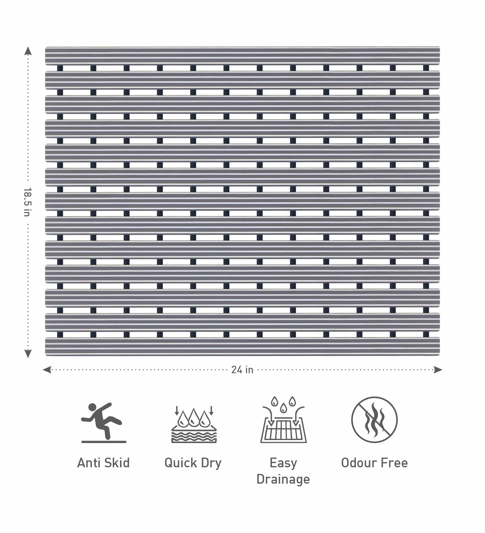 Fredy PVC Shower Mat Grey 47x61 cm OBSESSIONS