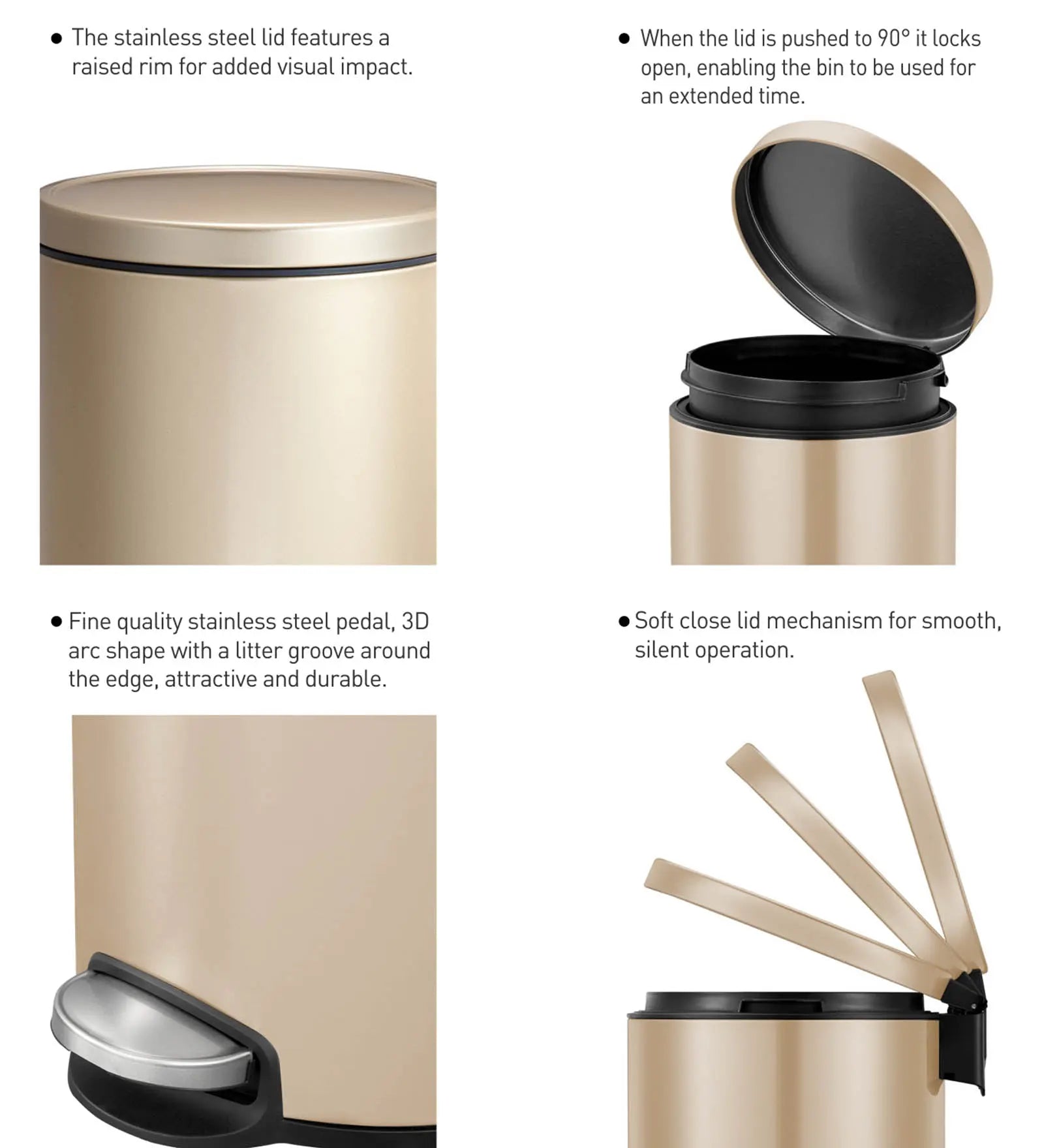 EKO 9115 Artistic Soft Close Fingerprint Resistant Step Bin Champagne Gold OBSESSIONS