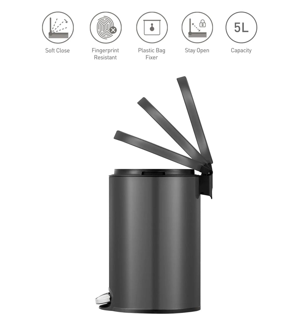 EKO 9115 Artistic Soft Close Fingerprint Resistant Step Bin Black Steel OBSESSIONS