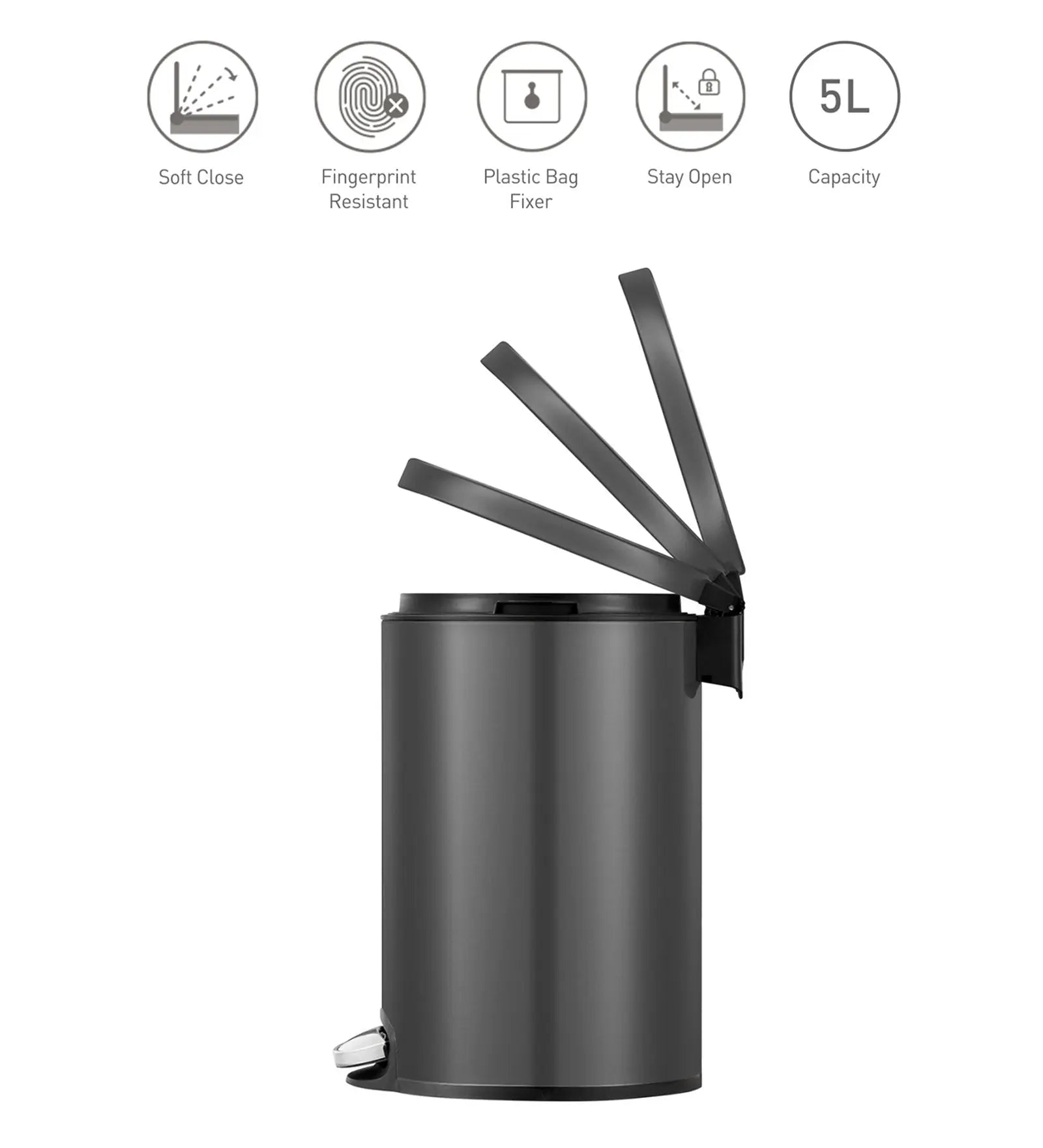 EKO 9115 Artistic Soft Close Fingerprint Resistant Step Bin Black Steel OBSESSIONS