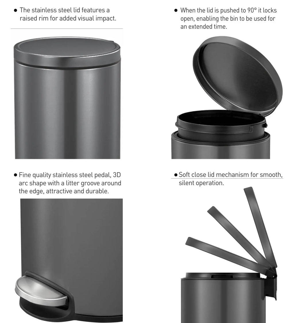 EKO 9115 Artistic Soft Close Fingerprint Resistant Step Bin Black Steel OBSESSIONS