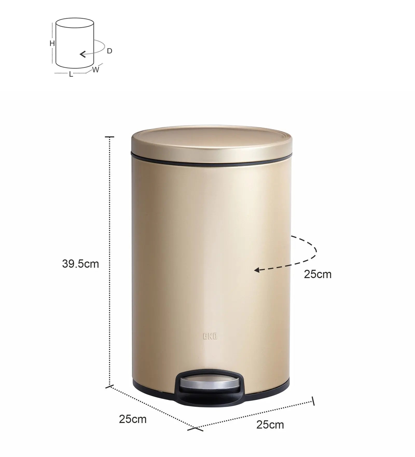 EKO 9115 Artistic Soft Close Fingerprint Resistant Step Bin Champagne Gold OBSESSIONS