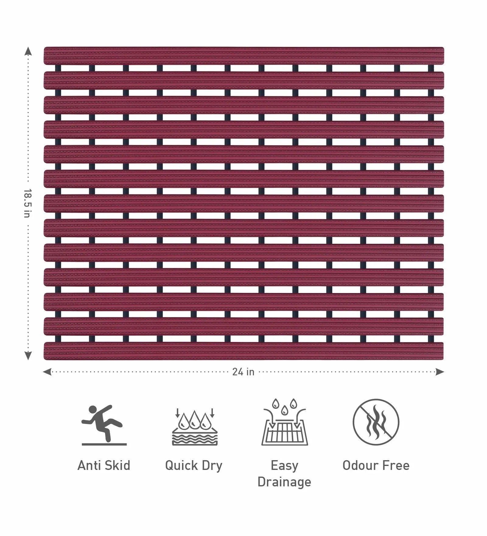Fredy PVC Shower Mat Mehroon 47x61 cm OBSESSIONS