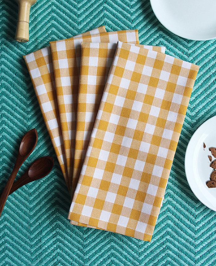 Linen Tea towel Gingham Pack Of 4 Yellow - grahsajja