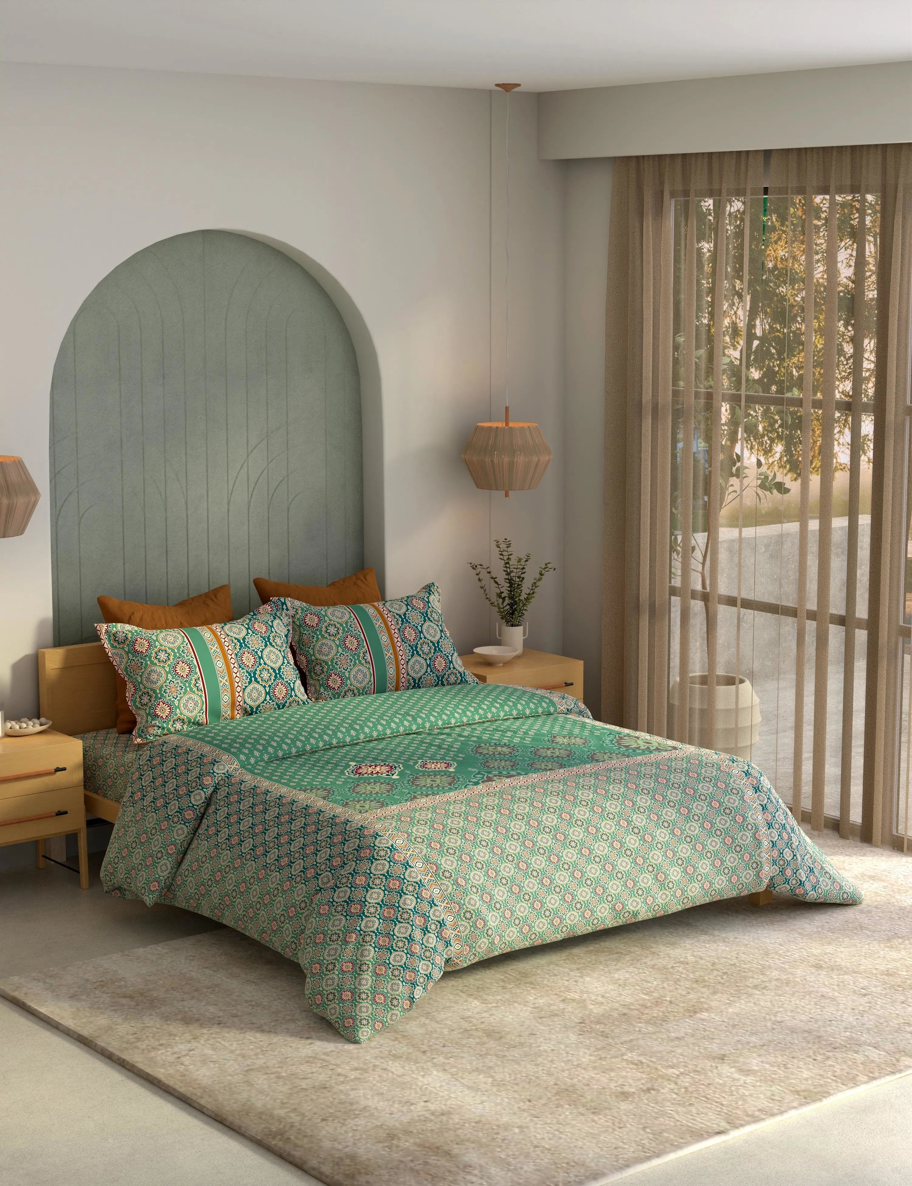 Portico New York Ajrak 100% Cotton Health Pro Printed Super King Bedsheet with 2Pillow Cover SS2026