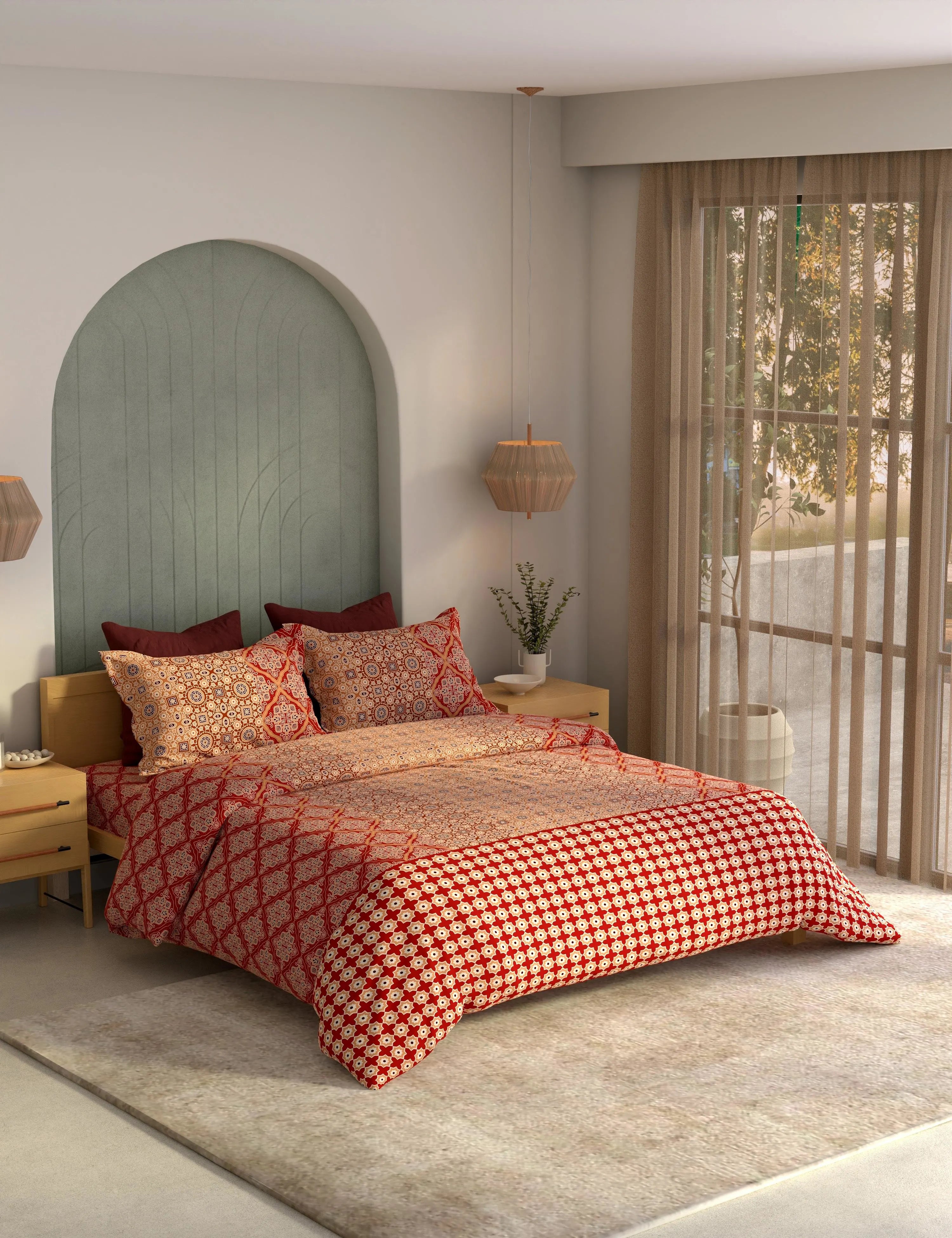 Portico New York Ajrak 100% Cotton Health Pro Printed Super King Bedsheet with 2Pillow Cover SS2026