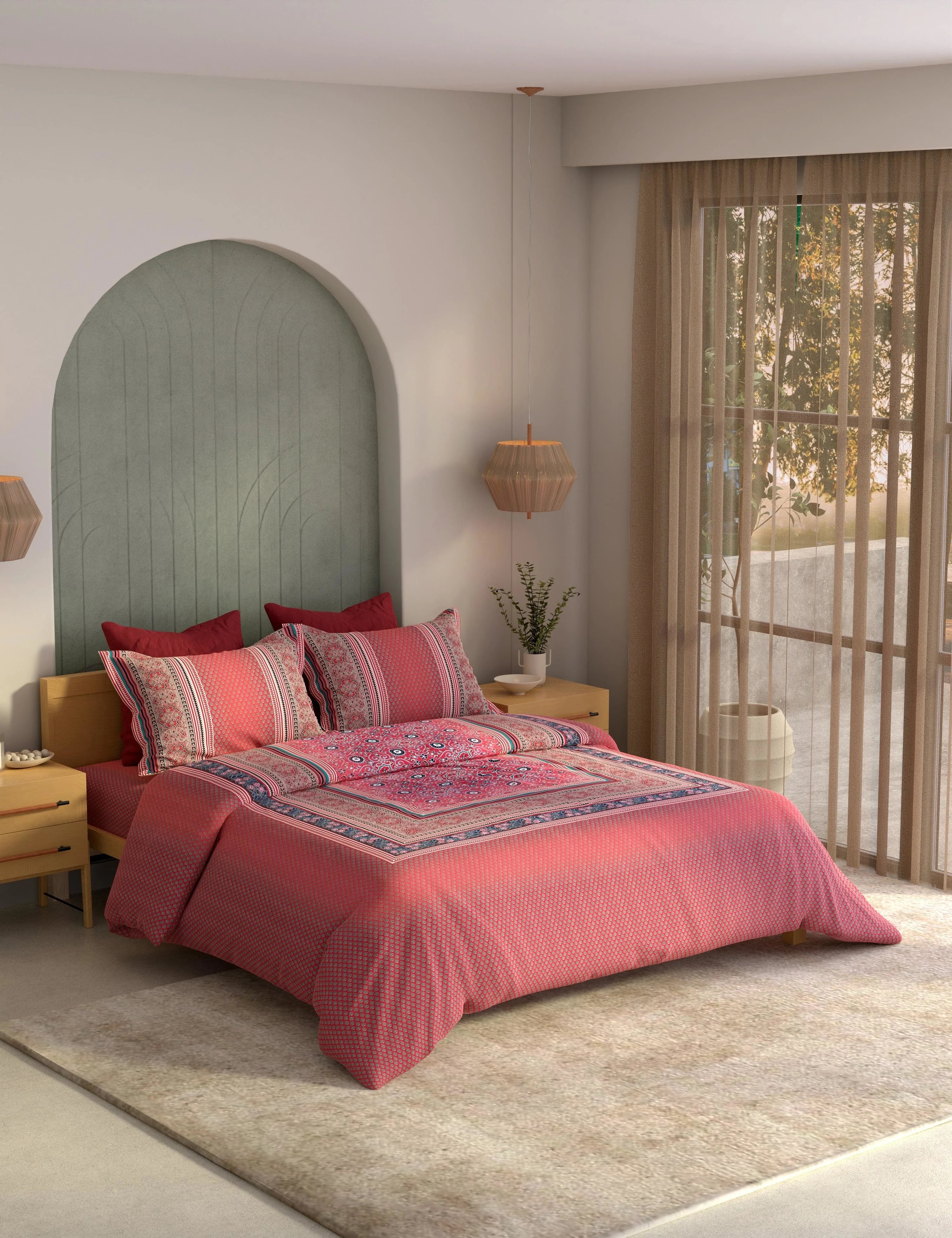 Portico New York Ajrak 100% Cotton Health Pro Printed Super King Bedsheet with 2Pillow Cover SS2026