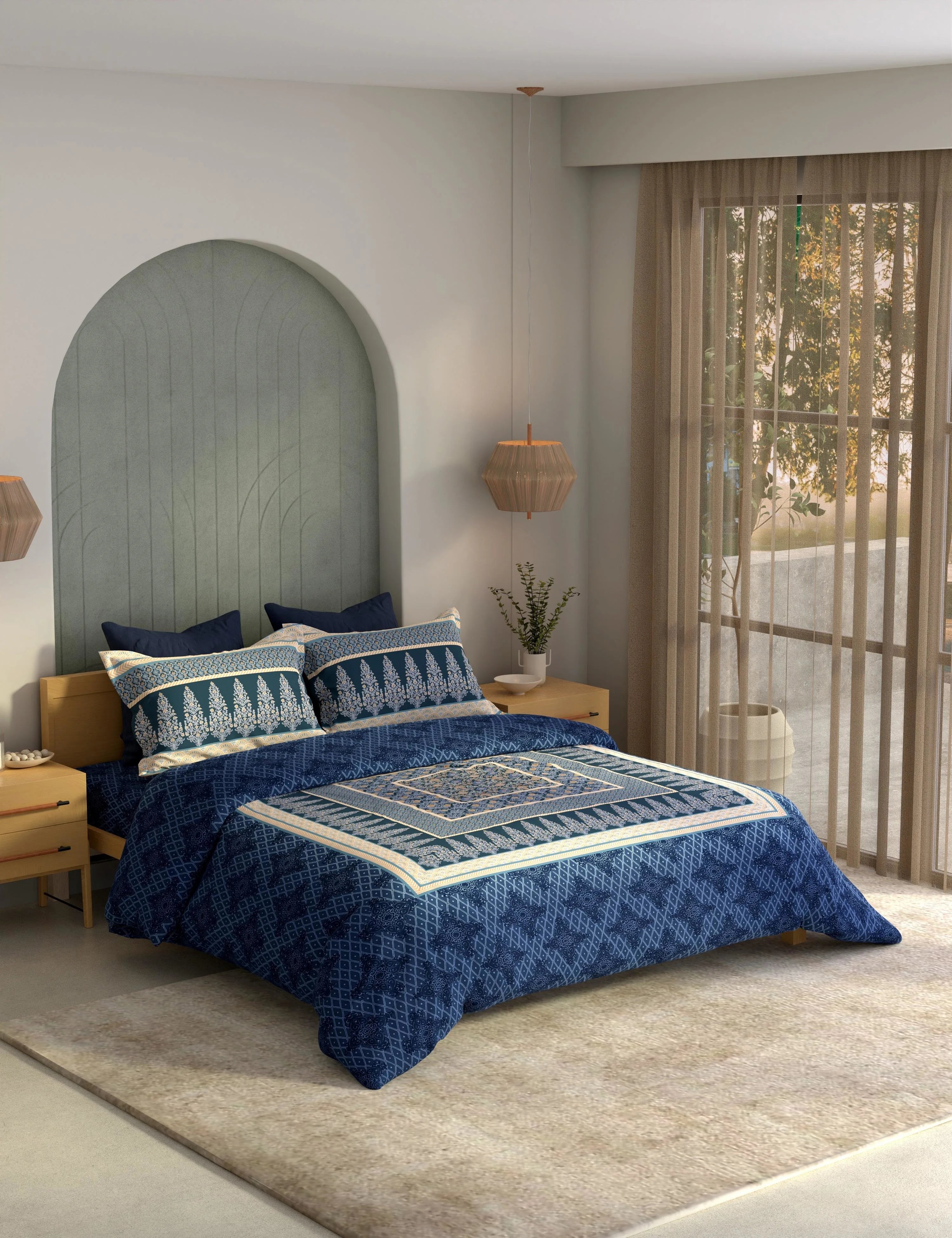 Portico New York Ajrak 100% Cotton Health Pro Printed Super King Bedsheet with 2Pillow Cover SS2026