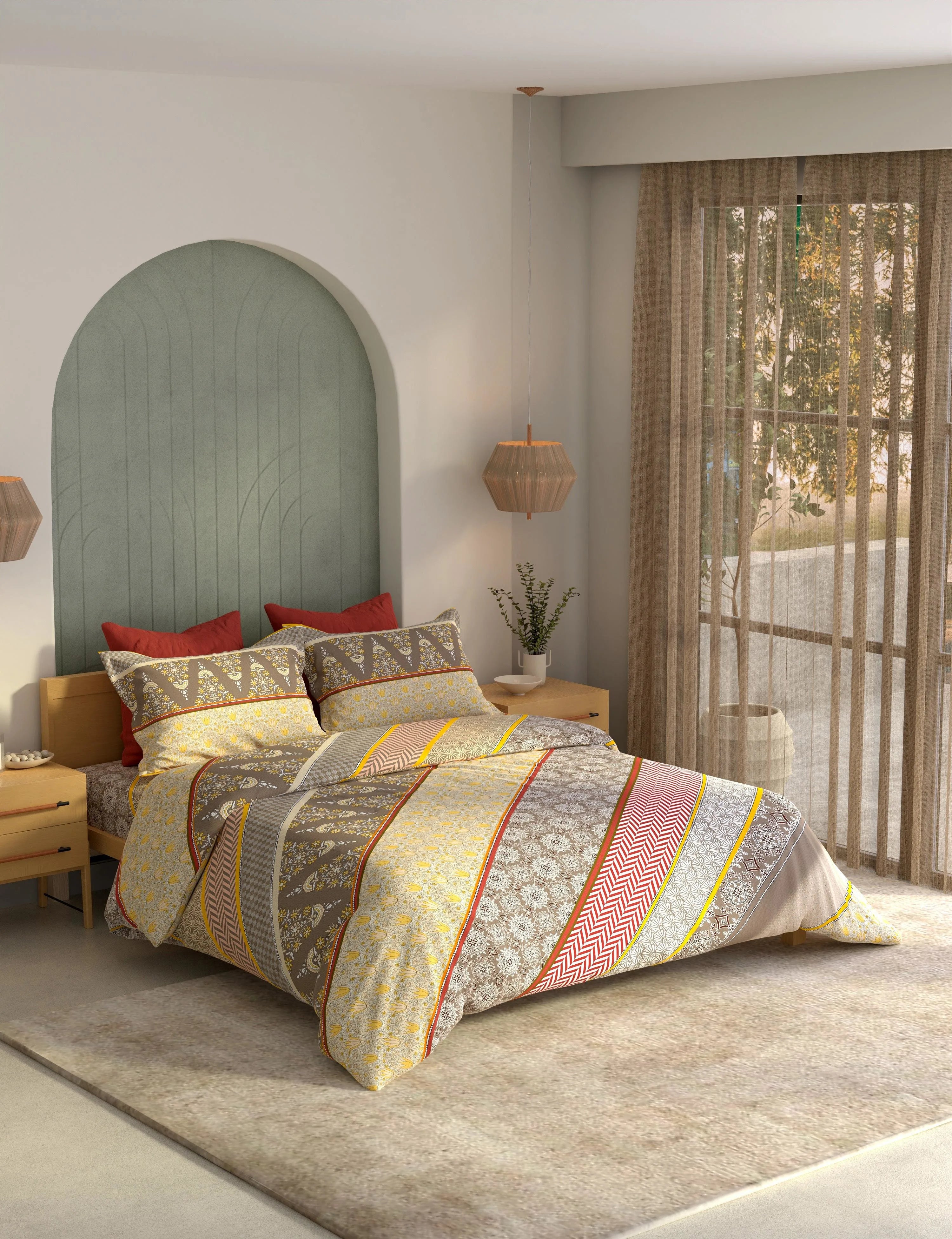 Portico New York Ajrak 100% Cotton Health Pro Printed Super King Bedsheet with 2Pillow Cover SS2026