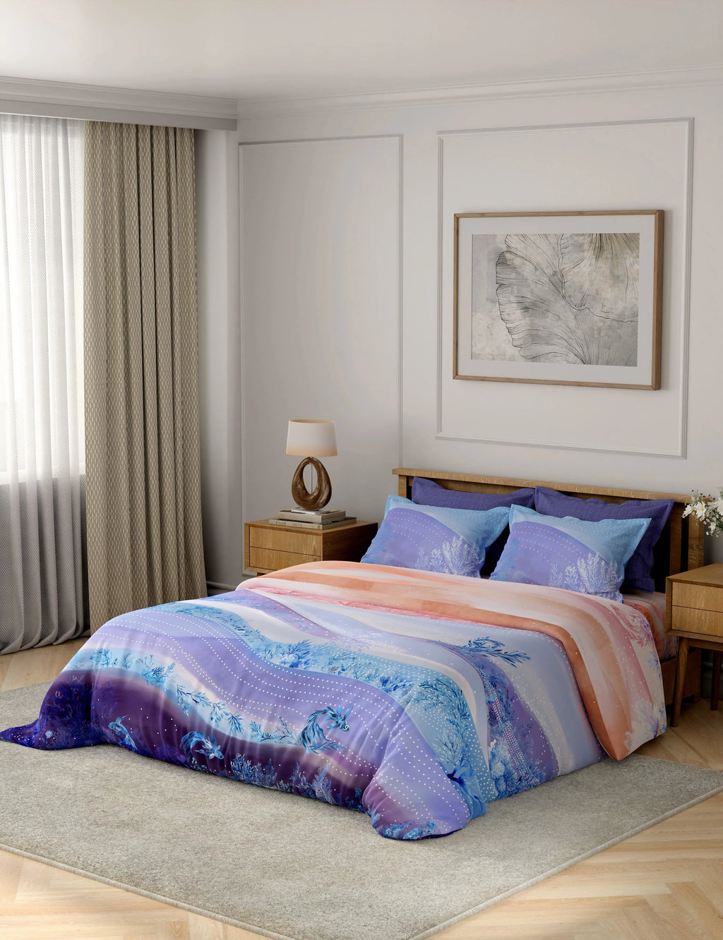 Portico New York Costal 100% Cotton Health Pro Printed Super King Bedsheet with 4Pillow Cover SS2026