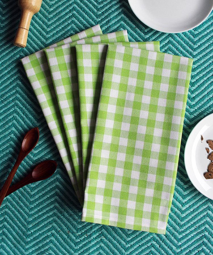 Linen Tea towel Gingham Pack Of 4 Green - grahsajja