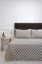 Block Printed Bedsheet Anj Blue 90 x 108inch - grahsajja