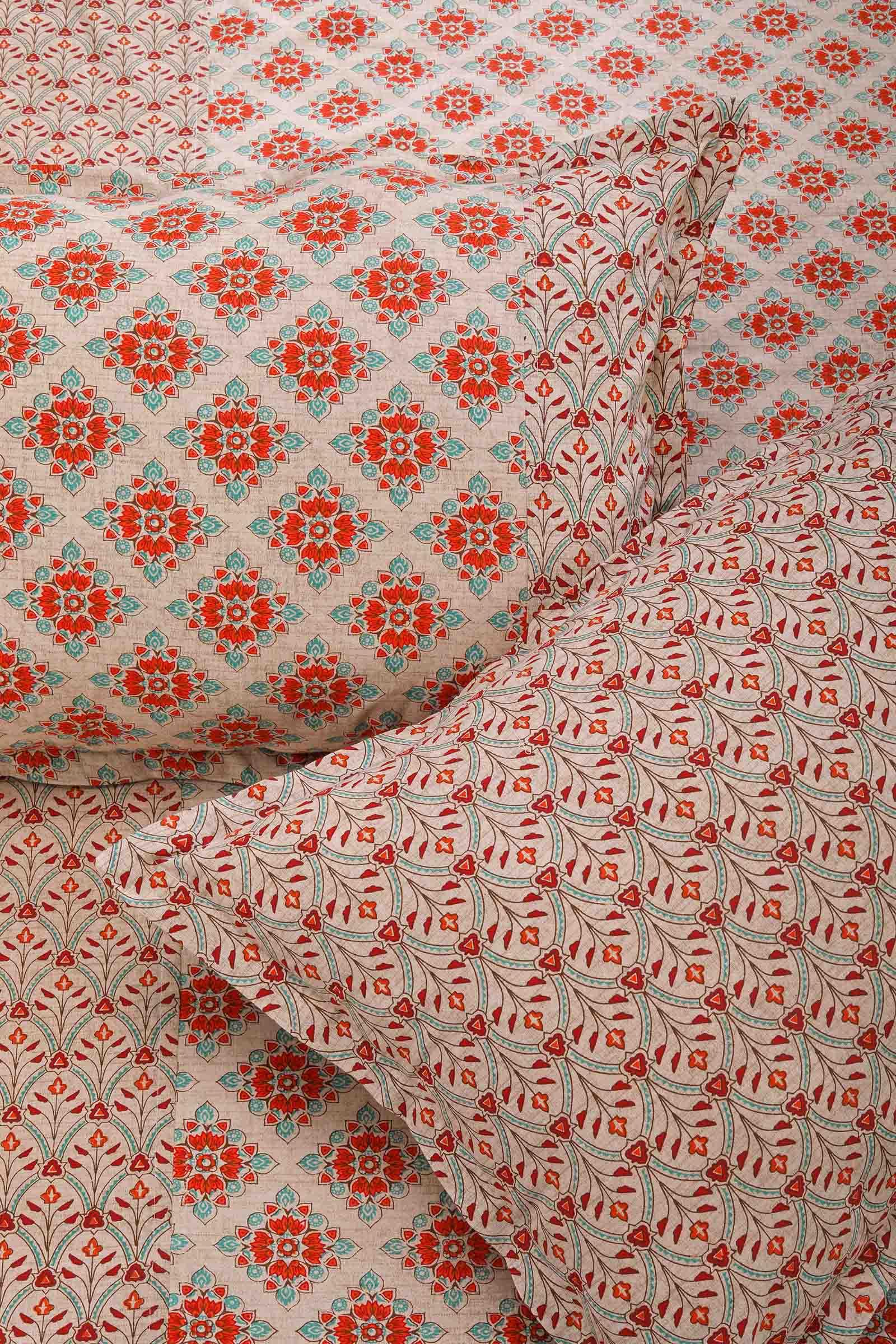 Block Printed Bedsheet Anj Rust 90 x 108inch - grahsajja