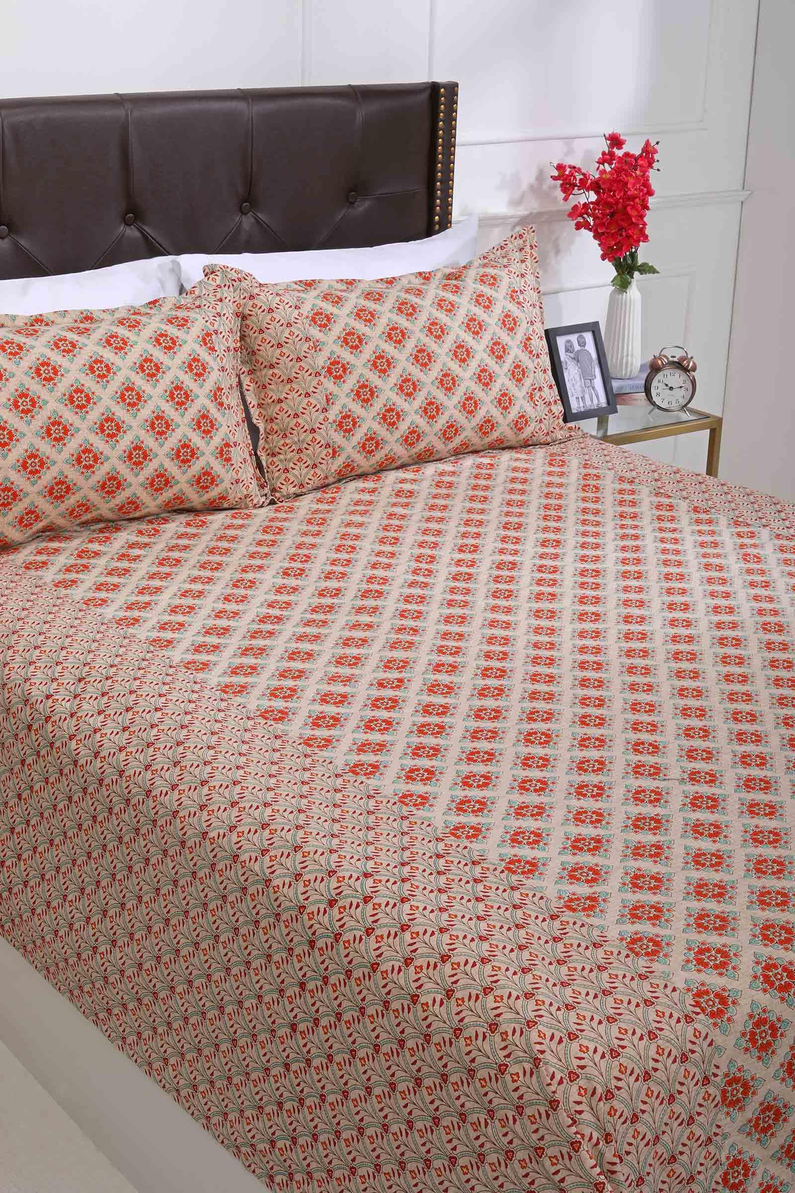 Block Printed Bedsheet Anj Rust 90 x 108inch - grahsajja