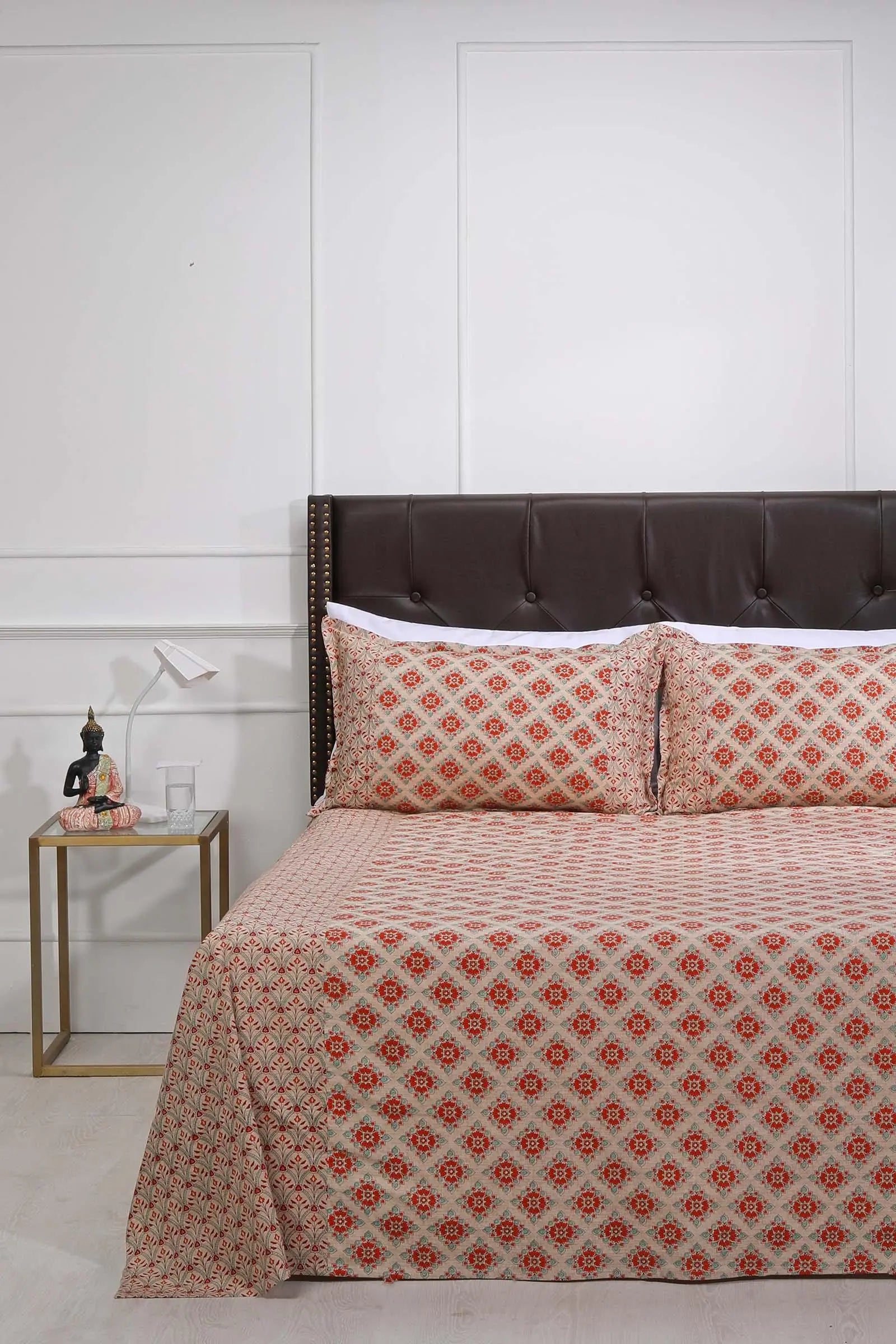 Block Printed Bedsheet Anj Rust 90 x 108inch - grahsajja