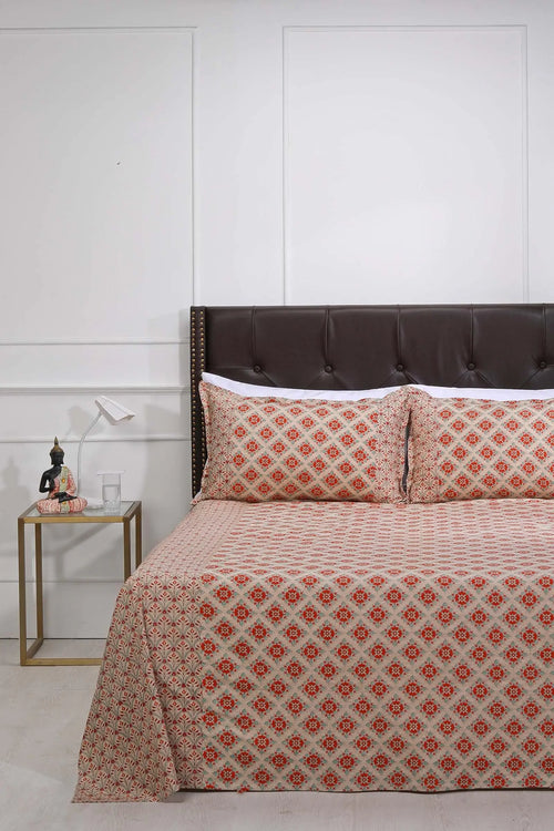 Block Printed Bedsheet Anj Rust 90 x 108inch - grahsajja