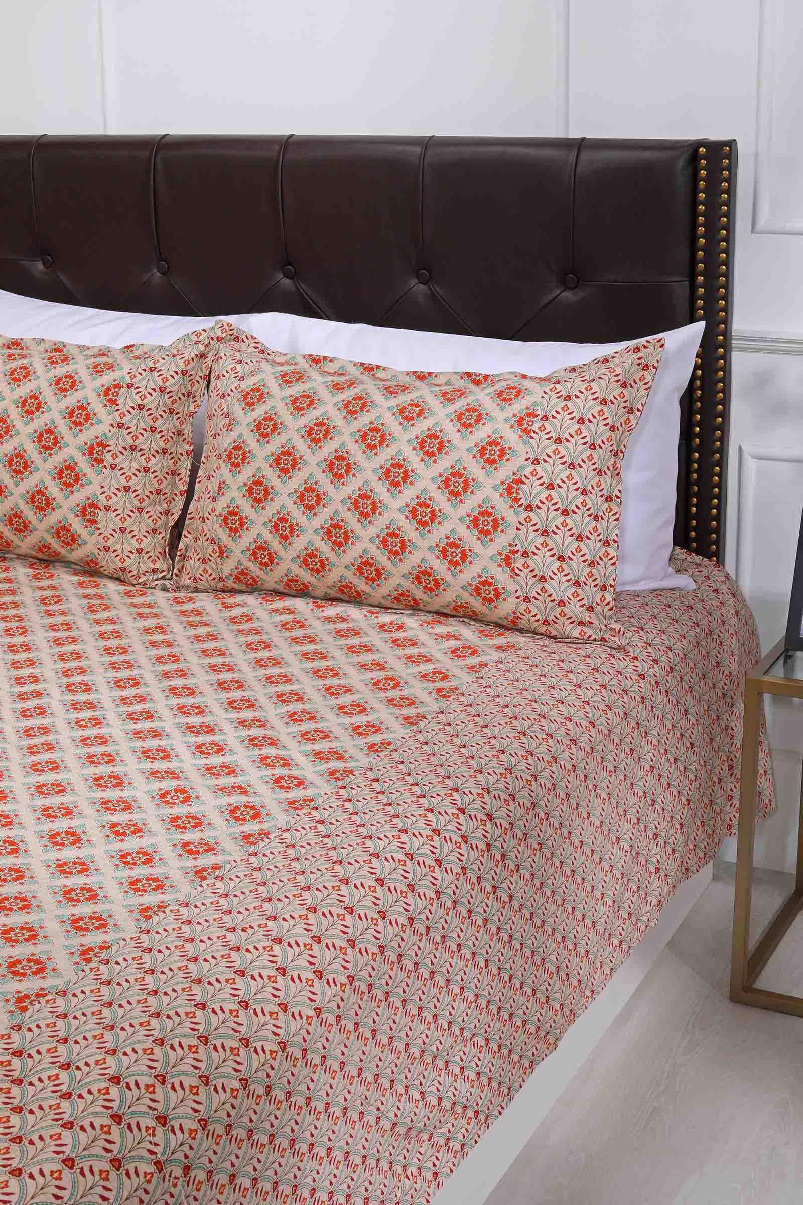 Block Printed Bedsheet Anj Rust 90 x 108inch - grahsajja