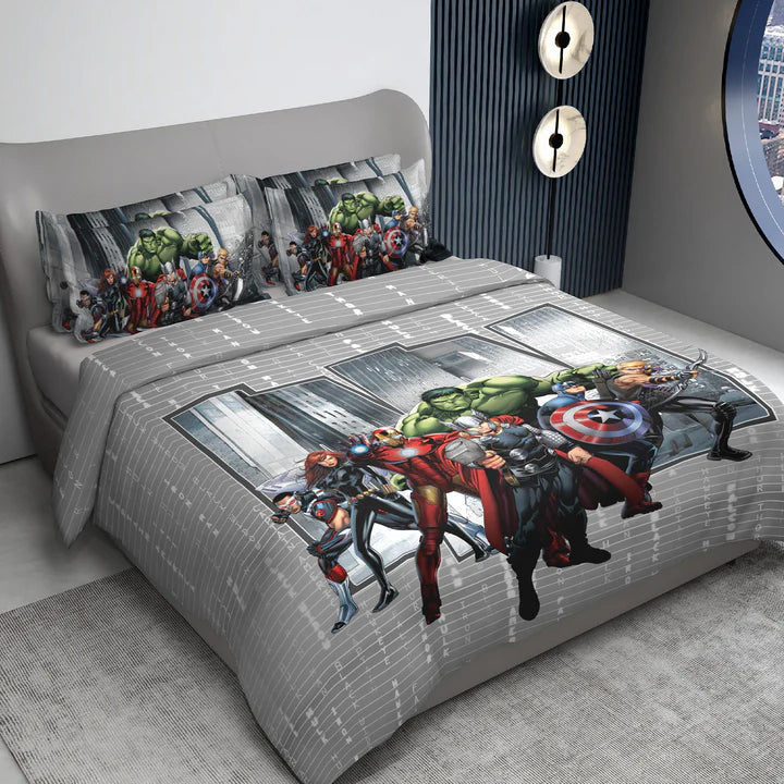 Marvel Avengers Digital Printed 300TC Cotton Bedsheet (Grey)
