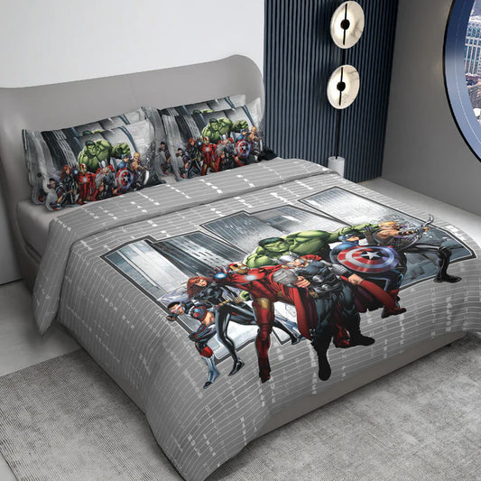 Marvel Avengers Digital Printed 300TC Cotton Bedsheet (Grey)