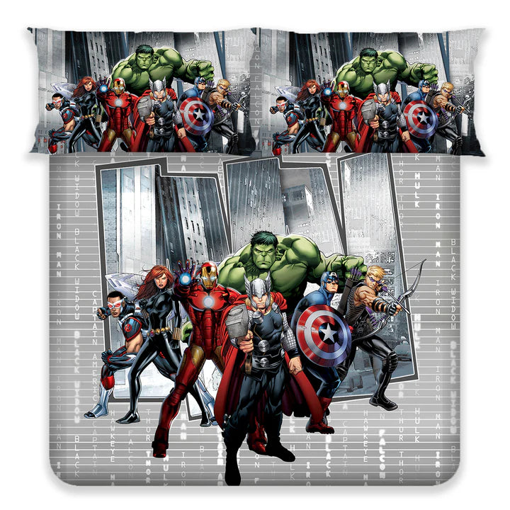 Marvel Avengers Digital Printed 300TC Cotton Bedsheet (Grey)