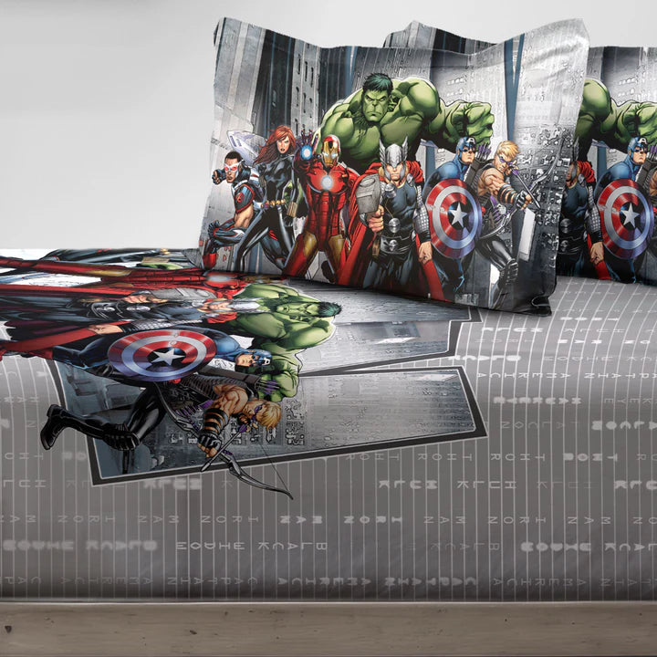 Marvel Avengers Digital Printed 300TC Cotton Bedsheet (Grey)