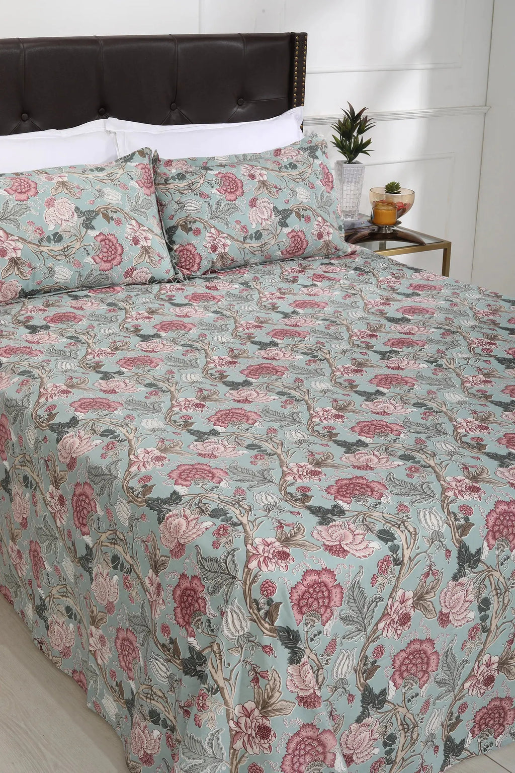 Blooming Chintz Cotton Bedsheet 90 X 108 in - grahsajja