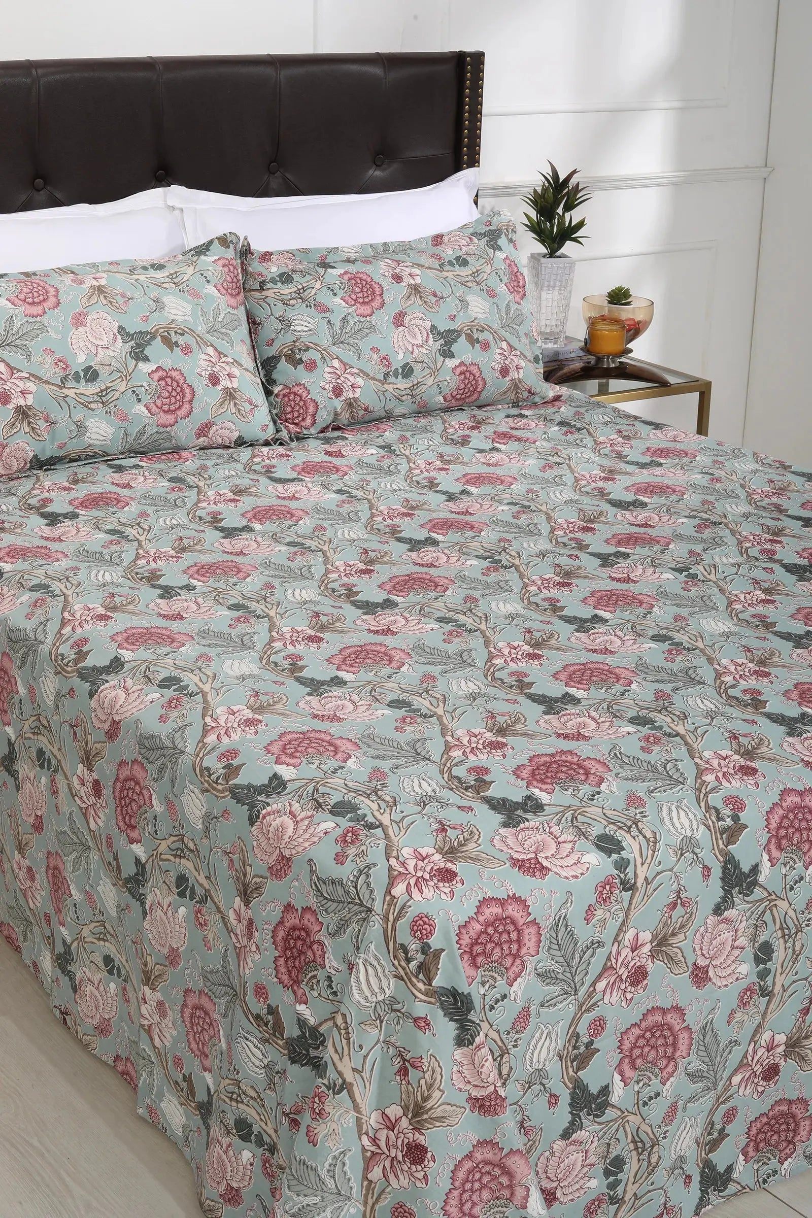 Blooming Chintz Cotton Bedsheet 90 X 108 in - grahsajja