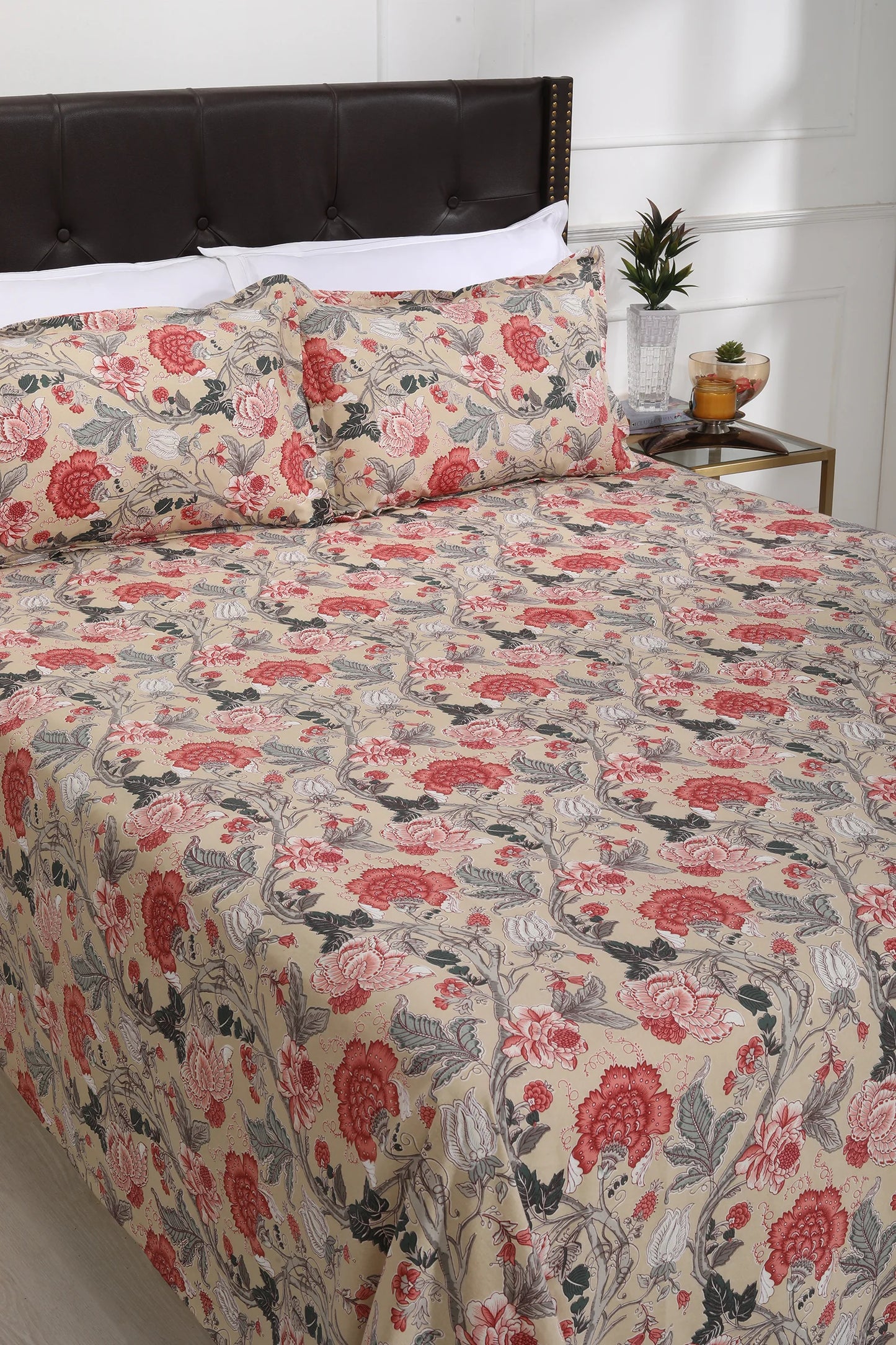 Blooming Chintz Cotton Bedsheet 90 X 108 in - grahsajja