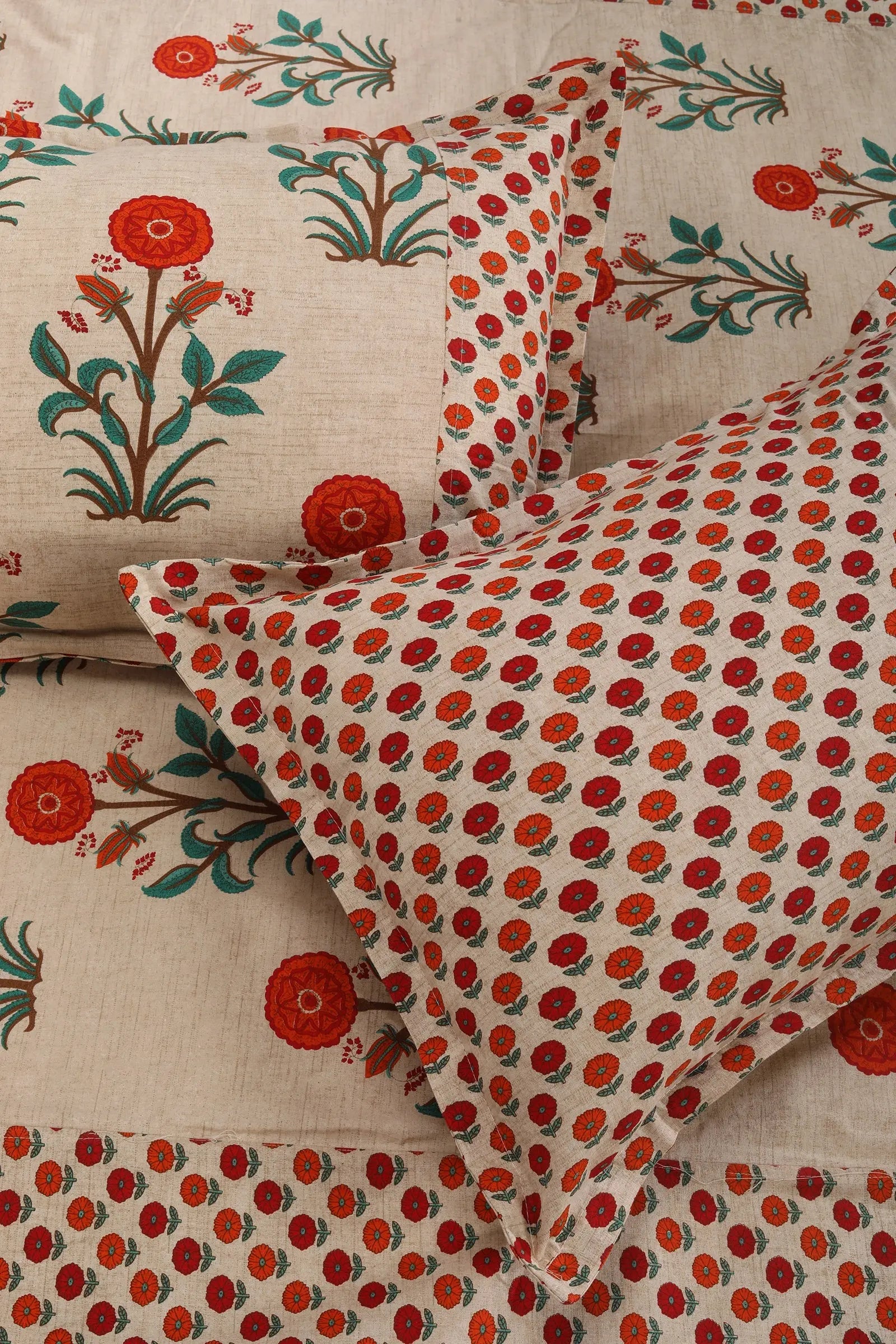 Block Printed Bedsheet Marigold Orange 90 x 108inch - grahsajja
