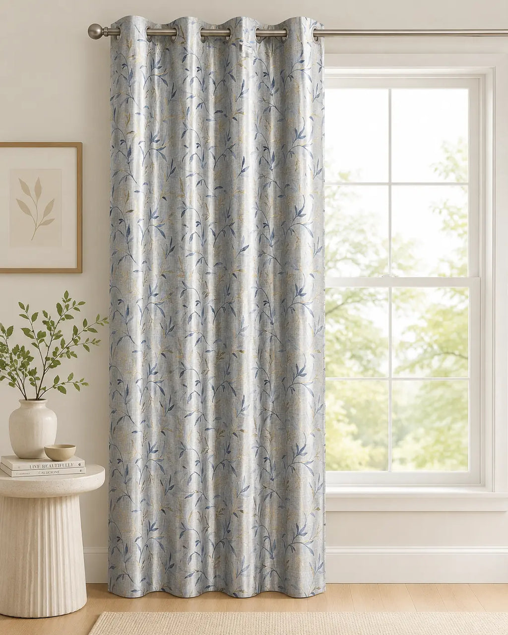 Blue Leaf Curtain | Grahsajja | Polyester | 48 Inch Width