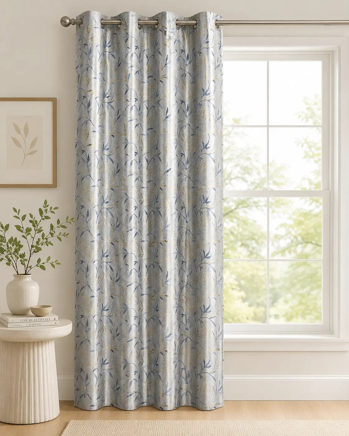 Blue Leaf Curtain | Grahsajja | Polyester | 48 Inch Width
