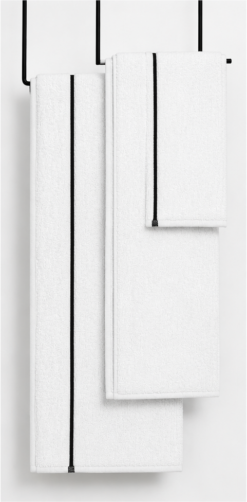 White bamboo cotton towel with black horizontal border.