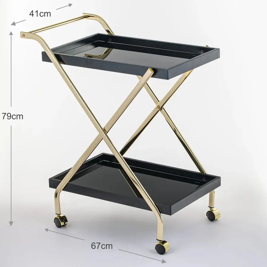 Elegant Black Glass Trolley with Gold Steel Frame - grahsajja
