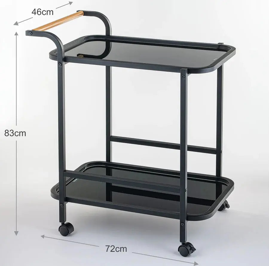 Elegant Glass Serving Cart with Black Metal Detailing - grahsajja