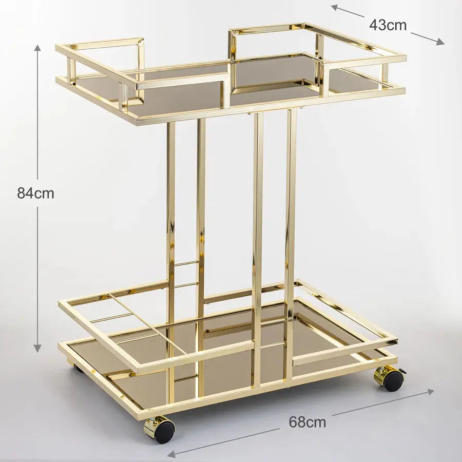 Opulent Glass Trolley with Gold-Bronze Accents - grahsajja