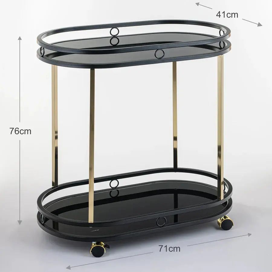Sleek Black Serving Cart with Gold Trim - grahsajja