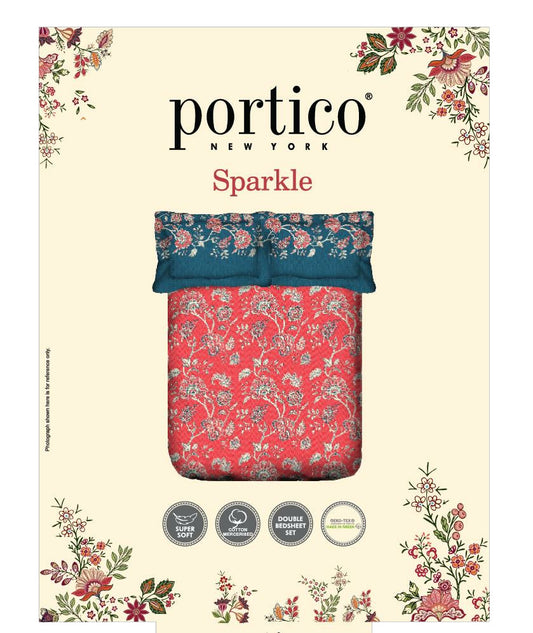 Portico Sparkle Double Bedsheet 224CM X 254CM 2PcsPillow Cover - grahsajja