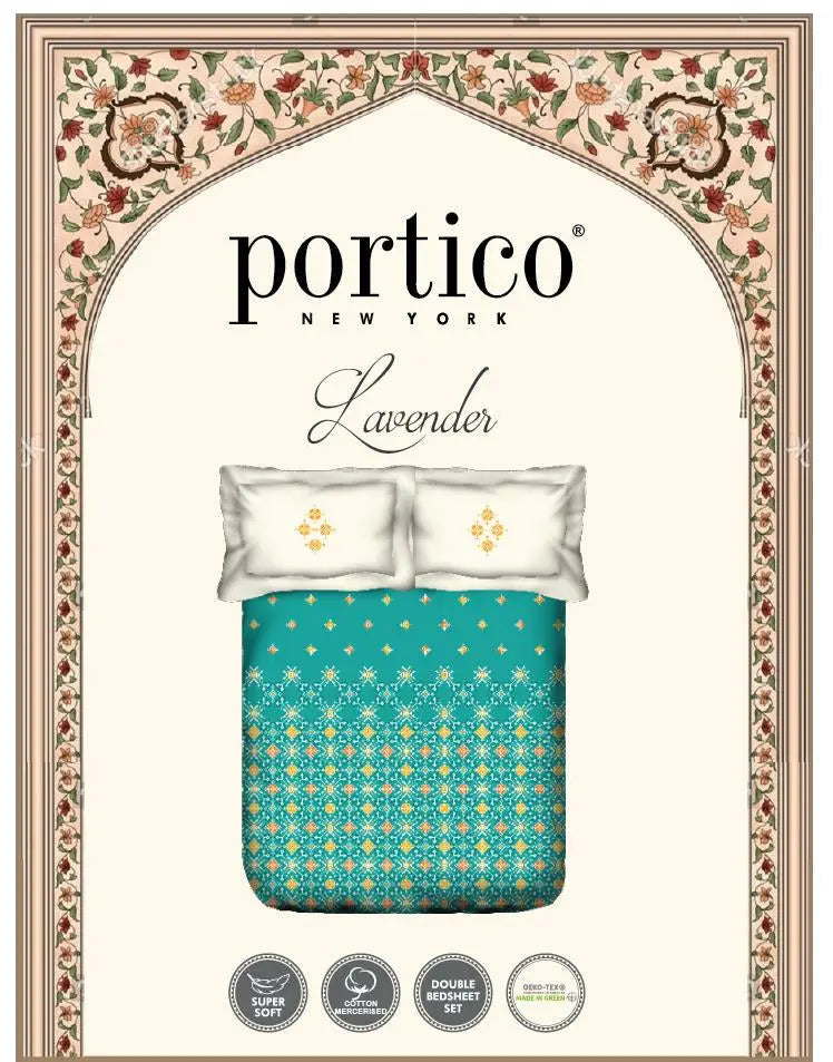 PORTICO Lavender Floral Printed Cotton Super King Bedsheet Set - 274x274cm - 3Pcs - grahsajja