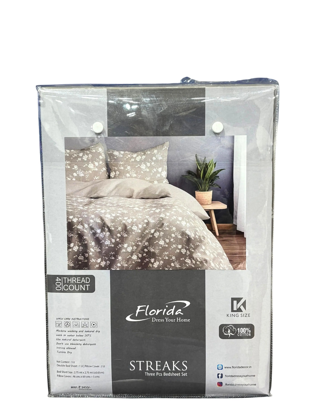 Florida New Sreak King SIze Bedsheet Printed with 2Pc Pillow Cover Florida